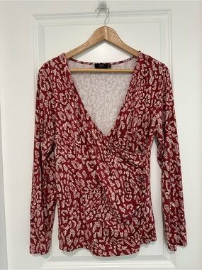 Yest Red Printed Wrap-Front Style Long Sleeve Blouse Women’s Size 12